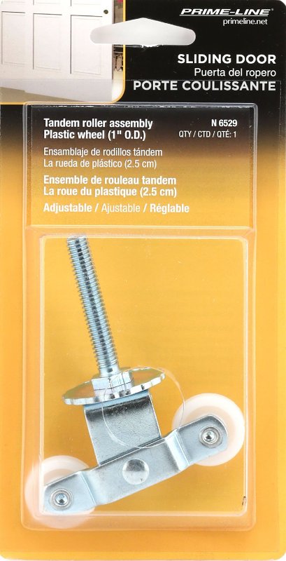 Prime-Line N 6529 Roller Assembly, 1 in Dia Roller, 1/4 in W Roller, Nylon/Steel, Silver, 2-Roller, 60 lb