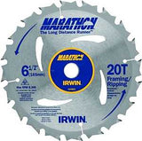 Irwin Marathon 24021 Circular Saw Blade, 6-1/2 in Dia, 5/8 in Arbor, 20-Teeth, Carbide Cutting Edge, Pack of 10