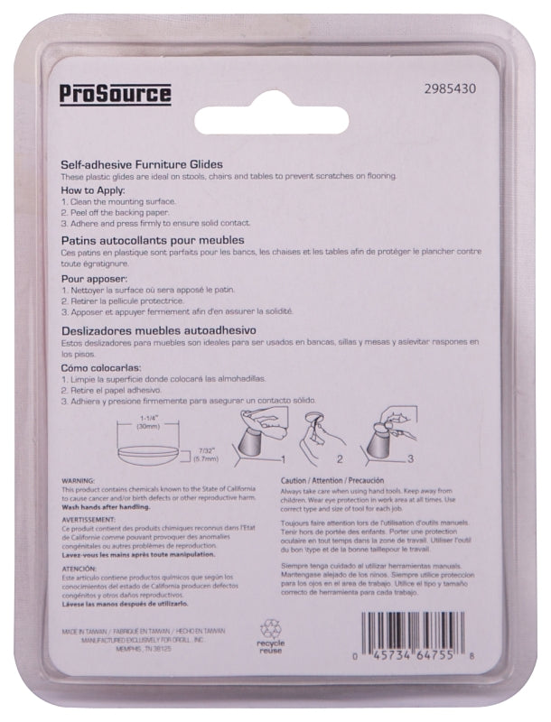 ProSource FE-50119-PS Furniture Glide, PTFE, Blue, Blue, 1-1/4 x 1-1/4 x 7/32 in Dimensions