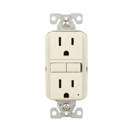 Eaton TRGF15LA Self-Test GFCI Receptacle, 125 V, 15 A, NEMA: NEMA 5-15R, Back, Side Wiring, Light Almond