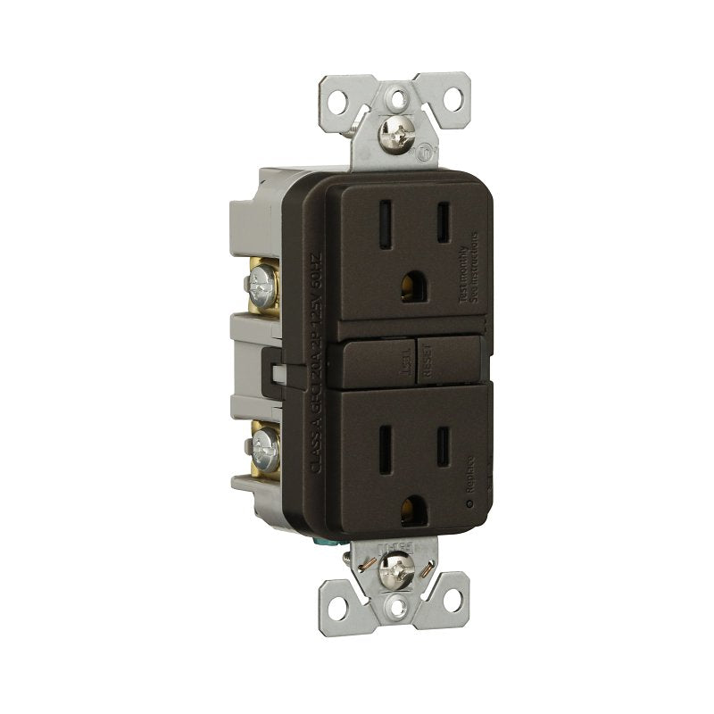 Eaton TRGF15RB-BX-L Self-Test GFCI Receptacle, 125 V, 15 A, NEMA: NEMA 5-15R, Back, Side Wiring, Oil-Rubbed Bronze