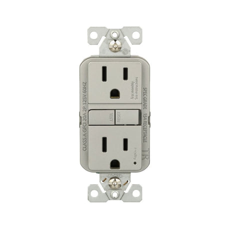 Eaton TRGF15SG-BX-L Self-Test GFCI Receptacle, 125 V, 15 A, NEMA: NEMA 5-15R, Back, Side Wiring, Silver Granite