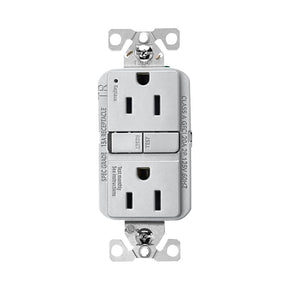 Eaton TRGF15SG-BX-L Self-Test GFCI Receptacle, 125 V, 15 A, NEMA: NEMA 5-15R, Back, Side Wiring, Silver Granite