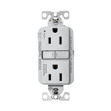 Eaton TRGF15SG-BX-L Self-Test GFCI Receptacle, 125 V, 15 A, NEMA: NEMA 5-15R, Back, Side Wiring, Silver Granite