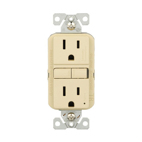 Eaton TRGF15V Self-Test GFCI Receptacle, 125 V, 15 A, NEMA: NEMA 5-15R, Back, Side Wiring, Ivory