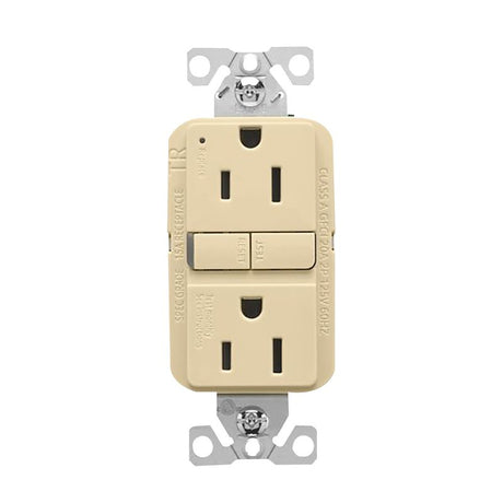 Eaton TRGF15V Self-Test GFCI Receptacle, 125 V, 15 A, NEMA: NEMA 5-15R, Back, Side Wiring, Ivory