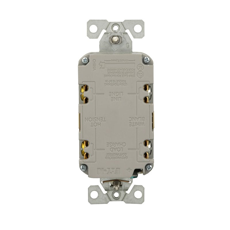 Eaton TRGF15V-3-L Self-Test GFCI Receptacle, 125 V, 15 A, NEMA: NEMA 5-15R, Back, Side Wiring, Ivory