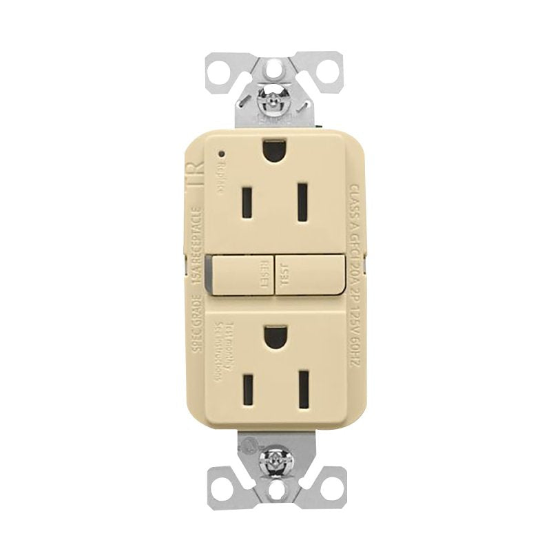 Eaton TRGF15V-3-L Self-Test GFCI Receptacle, 125 V, 15 A, NEMA: NEMA 5-15R, Back, Side Wiring, Ivory