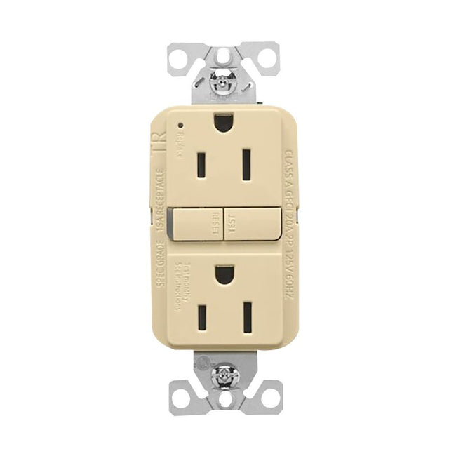 Eaton TRGF15V-3-L Self-Test GFCI Receptacle, 125 V, 15 A, NEMA: NEMA 5-15R, Back, Side Wiring, Ivory