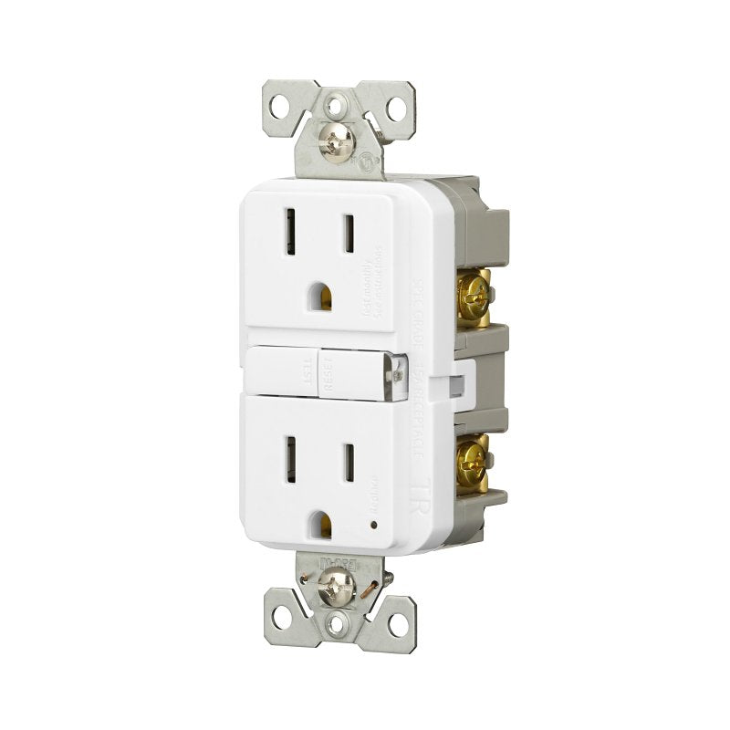 Eaton TRGF15W-WP Self-Test GFCI Receptacle, 125 V, 15 A, NEMA: NEMA 5-15R, Back, Side Wiring, White