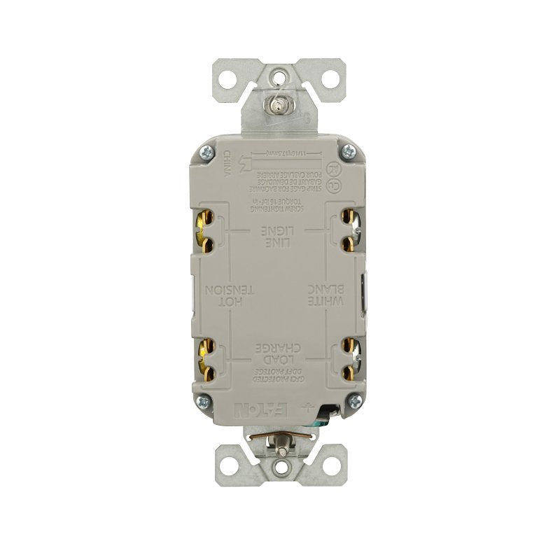 Eaton TRGF15W-WP Self-Test GFCI Receptacle, 125 V, 15 A, NEMA: NEMA 5-15R, Back, Side Wiring, White