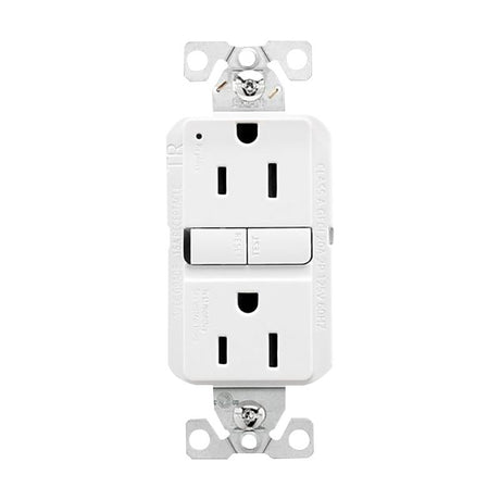 Eaton TRGF15W-WP Self-Test GFCI Receptacle, 125 V, 15 A, NEMA: NEMA 5-15R, Back, Side Wiring, White