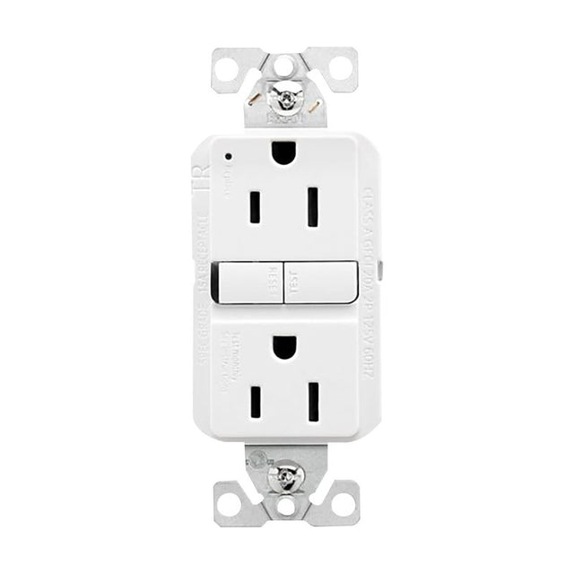 Eaton TRGF15W-WP Self-Test GFCI Receptacle, 125 V, 15 A, NEMA: NEMA 5-15R, Back, Side Wiring, White