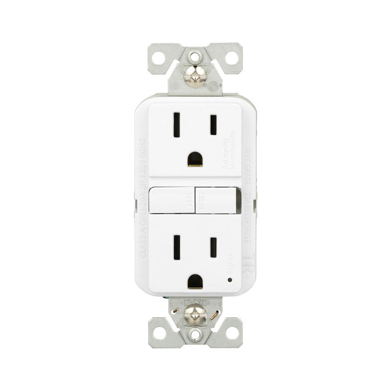 Eaton TRGF15W-3-L Self-Test GFCI Receptacle, 125 V, 15 A, NEMA: NEMA 5-15R, Back, Side Wiring, White