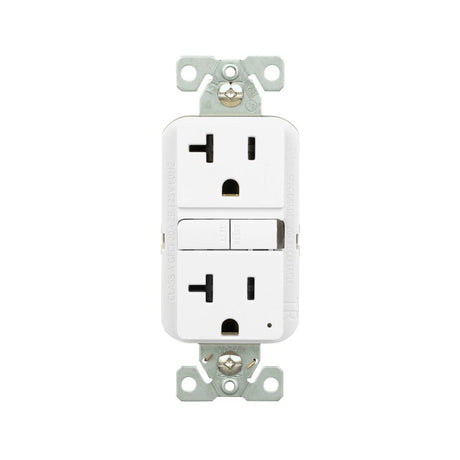 Eaton TRGF20W Tamper-Resistant Self-Test GFCI Receptacle, 125 V, 20 A, NEMA: NEMA 5-20R, Back, Side Wiring, White