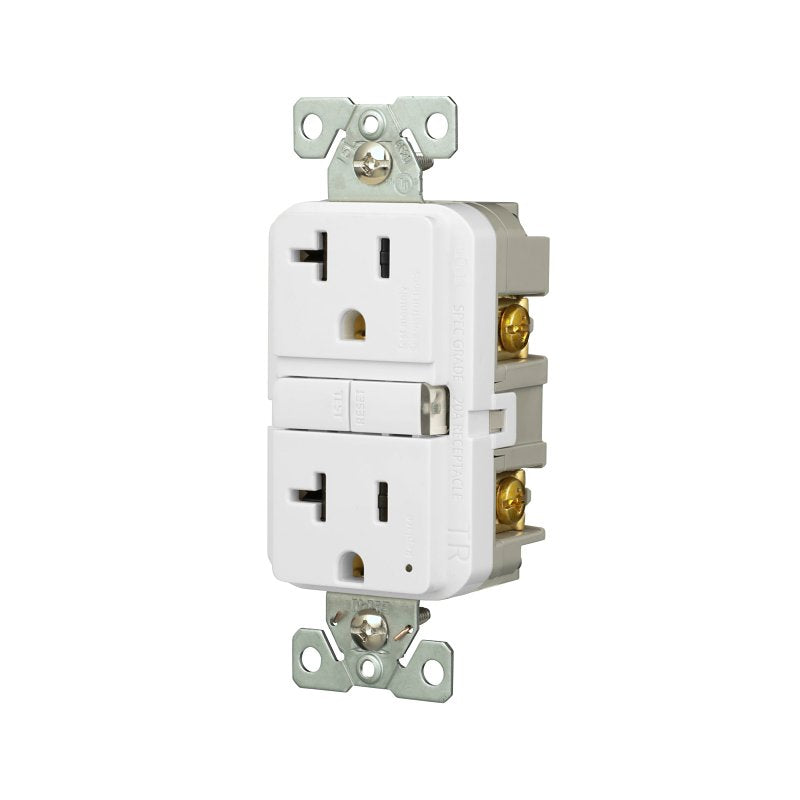 Eaton TRGF20W Tamper-Resistant Self-Test GFCI Receptacle, 125 V, 20 A, NEMA: NEMA 5-20R, Back, Side Wiring, White