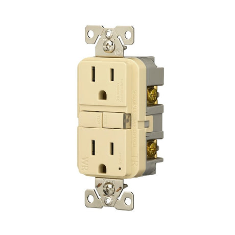 Eaton TWRGF15V Self-Test GFCI Receptacle, 125 V, 15 A, NEMA: NEMA 5-15R, Back, Side Wiring, Ivory