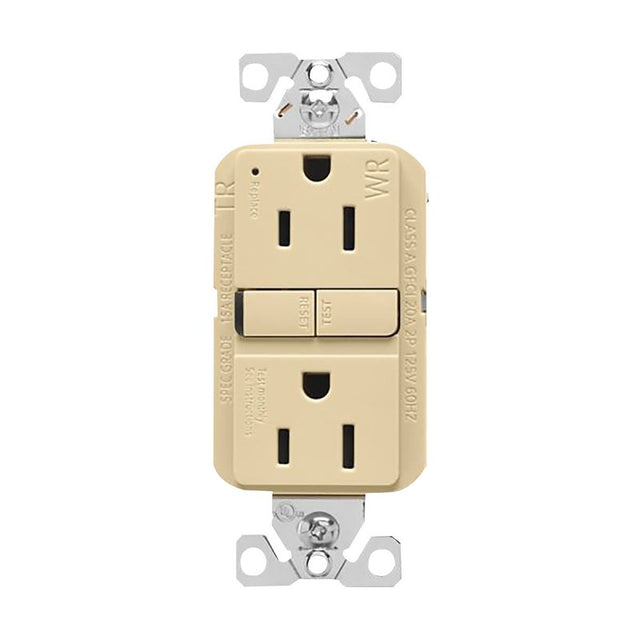 Eaton TWRGF15V Self-Test GFCI Receptacle, 125 V, 15 A, NEMA: NEMA 5-15R, Back, Side Wiring, Ivory
