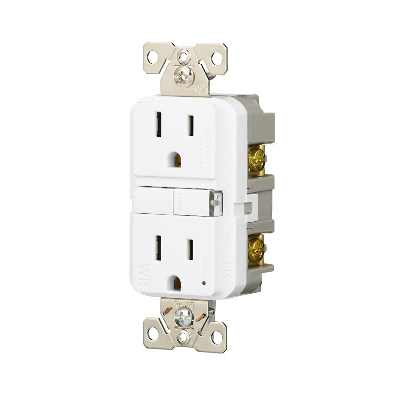 Eaton TWRGF15W Self-Test GFCI Receptacle, 125 V, 15 A, NEMA: NEMA 5-15R, Back, Side Wiring, White