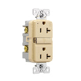 Eaton TWRGF20V Self-Test GFCI Receptacle, 125 V, 20 A, NEMA: NEMA 5-20R, Back, Side Wiring, Ivory