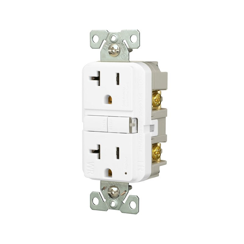 Eaton TWRGF20W Self-Test GFCI Receptacle, 125 V, 20 A, NEMA: NEMA 5-20R, Back, Side Wiring, White