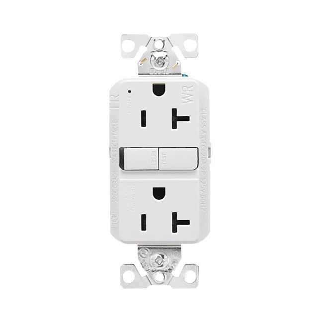 Eaton TWRGF20W Self-Test GFCI Receptacle, 125 V, 20 A, NEMA: NEMA 5-20R, Back, Side Wiring, White