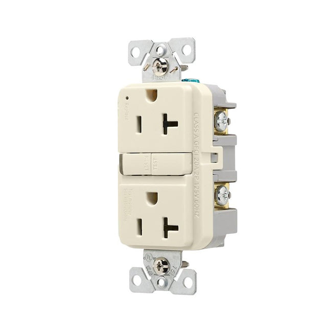 Eaton TRGF20LA-BX-L Receptacle, 125 V, 20 A, NEMA: 5-20R, GFCI Socket, Back, Side Wiring, Light Almond, Pack of 6