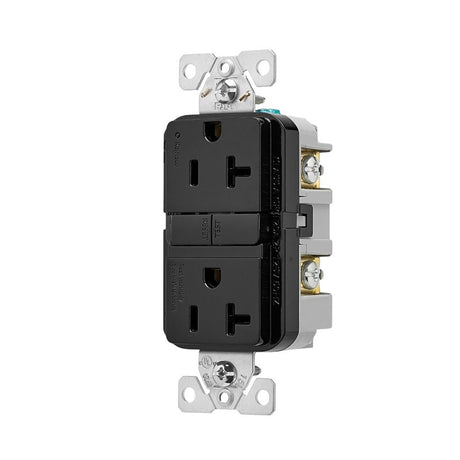 Eaton TRGF20BK Receptacle, 125 V, 20 A, NEMA: 5-20R, GFCI Socket, Back, Side Wiring, Black