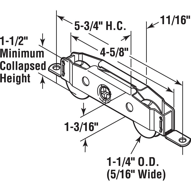 Prime-Line D 1607 Roller Assembly, 1-1/4 in Dia Roller, 5/16 in W Roller, Steel, 2-Roller