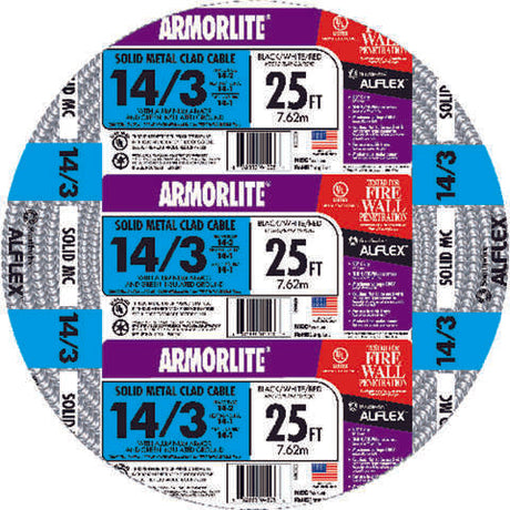 Southwire Armorlite 25 ft. 14/3 Solid Aluminum Armored MC Cable