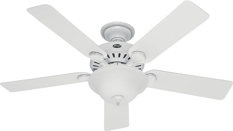 Hunter 53251/28722 Ceiling Fan, 5203 cfm Air, 5-Blade, Beech/White Blade, 52 in Sweep, 3-Speed, With Lights: Yes