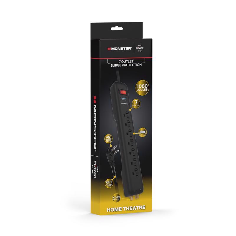 Monster Just Power It Up 6 ft. L 7 outlets Surge Protector Black 1080 J