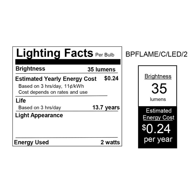 Feit CA10 (Flame Tip) E12 (Candelabra) LED Flame Bulb Warm White 2 Watt Equivalence 2 pk