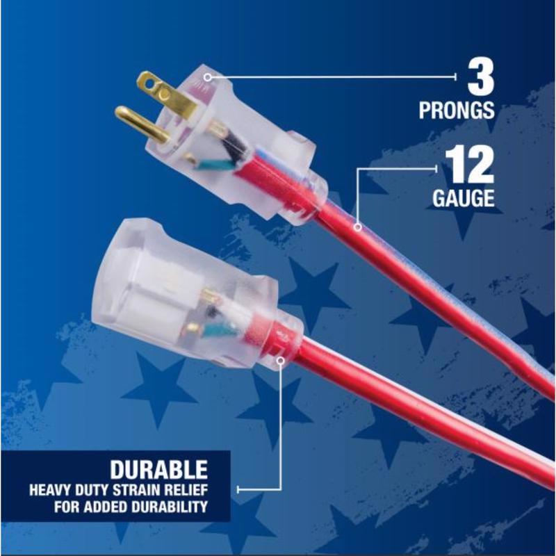 Southwire Wounded Warrior Project Indoor or Outdoor 25 ft. L Blue/Red/White Extension Cord 12/3 SJTW