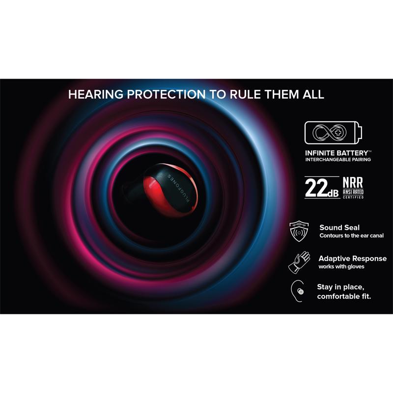 Plugfones Sovereign Duo 22 dB Nylon/Silicone/Soft Foam True Wireless Earplugs Black/Red 2 pair