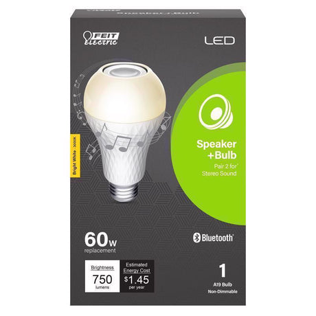 Feit A19 E26 (Medium) LED Speaker Bulb Bright White 60 Watt Equivalence 1 pk