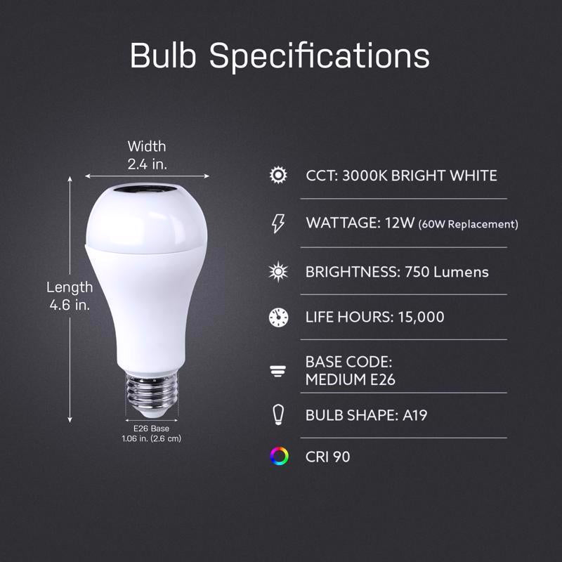 Feit A19 E26 (Medium) LED Speaker Bulb Bright White 60 Watt Equivalence 1 pk