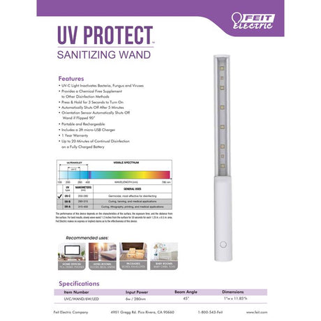 Feit LED UV-C Rechargeable Handheld UV Light Sanitizer