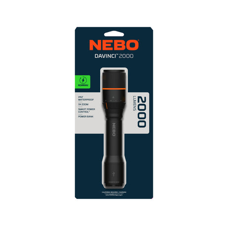 NEBO Davinci 2000 lm Black LED Rechargeable Flashlight 18650 Battery