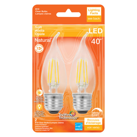 Sylvania Natural B10 E26 (Medium) LED Bulb Soft White 40 Watt Equivalence 2 pk