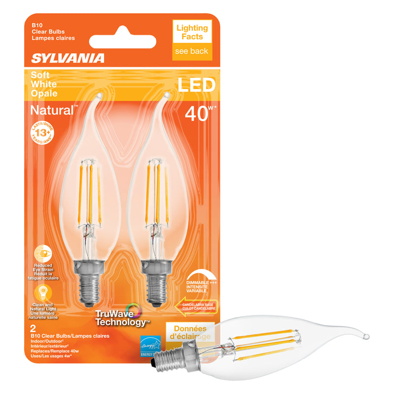 Sylvania Natural B10 E12 (Candelabra) LED Bulb Soft White 40 Watt Equivalence 2 pk