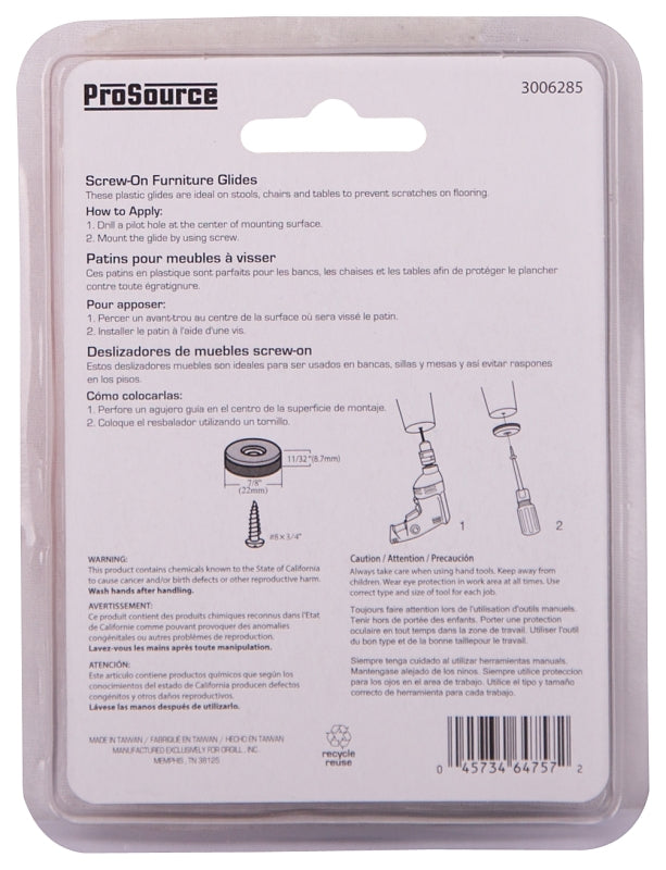 ProSource FE-50107-PS Furniture Glide, Plastic, Blue, Blue, 7/8 x 7/8 x 11/32 in Dimensions