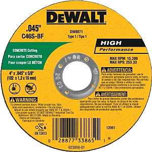 DEWALT DW8071 Cutting Wheel, 4 in Dia, 0.045 in Thick, 5/8 in Arbor, Medium, Silicone Carbide Abrasive, Pack of 25