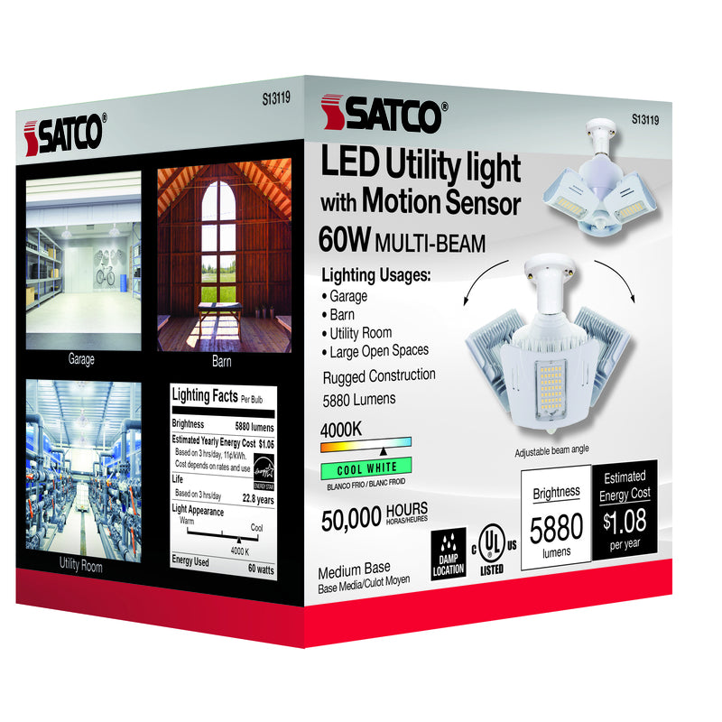 Satco Wide Surface E26 (Medium) Smart-Enabled LED Motion Sensor Utility Light Cool White 60 Watt Equ
