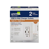 Leviton Decora 15 amps Type A/C Duplex White Outlet and USB Charger 5-15 R 2 pk