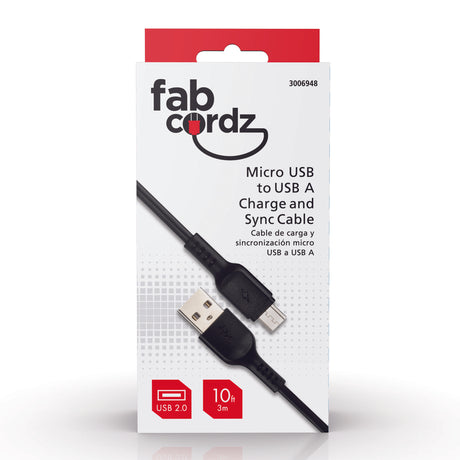 Fabcordz Micro to USB Charge and Sync Cable 10 ft. Black