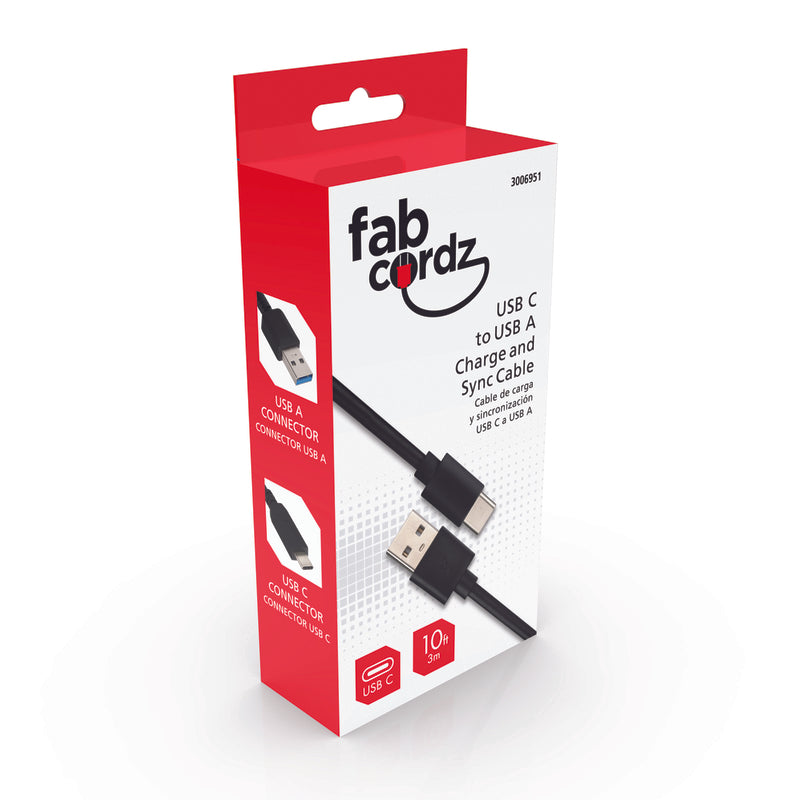 Fabcordz USB-C to USB-A Charge and Sync Cable 10 ft. Black