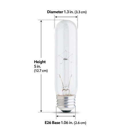 Feit Electric BP40T10 Incandescent Lamp, 40 W, T10 Lamp, Medium E26 Lamp Base, 400 Lumens, 2700 K Color Temp