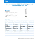 Feit Electric BPQ75/CL/MC Halogen Bulb, 75 W, Candelabra E11 Lamp Base, T4 Lamp, 3000 K Color Temp, 2000 hr Average Life