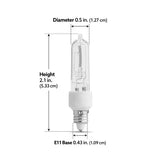 Feit Electric BPQ100/CL/MC Halogen Bulb, 100 W, Candelabra E11 Lamp Base, T4 Lamp, 3000 K Color Temp